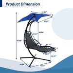 ZUN 53.15 in. Outdoor Navy Hanging Curved Lounge Chair Steel Hammocks Chaise Swing with Built-In Pillow 65614604