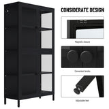 ZUN Four Glass Door Storage Cabinet with Adjustable Shelves and Feet Cold-Rolled Steel Sideboard W1673106108