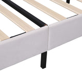 Full Size Upholstered Platform Bed with Flower Pattern Velvet Headboard, Beige 70479085
