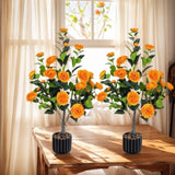 Artificial Camellia Tree 2 Pack, 36"Faux Camellia in Pot with Orange Flowers, Greenery Potted W2641P314787