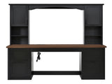 Farmhouse Arched Computer Desk with Hutch, Mid-Century Walnut Home Office Workstation with Charging 37179870