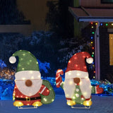 Set of 2 Lighted Gnome and Candy Cane Christmas Decorations, Pre-lit 2D Holiday Decor with 80 Warm 13136794