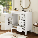 30 Inch Vanity with Ceramic Sink, White with 3 Drawers, Solid Wood Frame Modern N710P252105K
