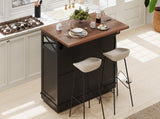 K&K 46.5'' Farmhouse Kitchen Island with Drape of Beads, Power Outlet, Rolling Kitchen Cart on N707P254872B