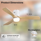 52 Inch Decorative Ceiling Fan With 6 Speed Remote White 3 Solid Wood Blades Reversible DC Motor For W934P145932