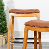 24" Counter Stool, Natural Finish, Saddle Leather Seat B04660609