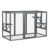 Spacious wooden cat cage with waterproof roof with adjustable pedals suitable - gray black W2181P151919