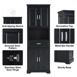 ZUN Tall Bathroom Cabinet with Four Doors, Large Storage Space Open Shelve, Upper Storage Cabinet, Black N725P192478B