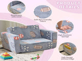 Kids Foldable Sofa Bed with Night Glow 2-in-1 Convertible Childrens Lounge Chair, Soft Flannel 76699199