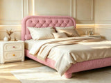 Queen Size Upholstered Platform Bed Frame with 46" Tufted Boucle Headboard, Solid Wood Slat Support, 28845072