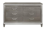 ZUN Silver Gray Metallic Finish Glam Style Dresser of 6 Drawers Wooden 1pc Modern Bedroom Furniture B011P176907