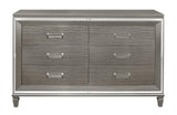 ZUN Silver Gray Metallic Finish Glam Style Dresser of 6 Drawers Wooden 1pc Modern Bedroom Furniture B011P176907