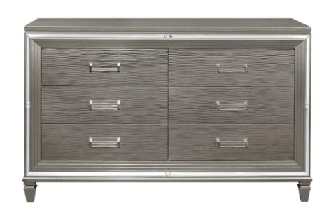 ZUN Silver Gray Metallic Finish Glam Style Dresser of 6 Drawers Wooden 1pc Modern Bedroom Furniture B011P176907