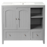 Grey MDF Lacquered Double Door & 2-Drawer Bathroom Vanity Cabinet with Decorative Molding 06351228
