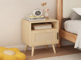 22.83'' H Rattan Nightstand, Side Table with Door Open Shelf, Accent Bedside End Table with Solid 77438934