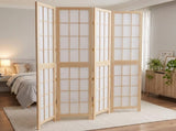 5.41ft 4-Panel Room Divider Painted Natural Wood Finish, Split-Section 97793982