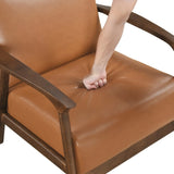 Brown Faux Leather Upholstered Accent Chair 1pc Seat Cushion Solid Rubberwood Frame Living Room B011P287483