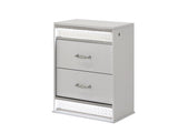 Glam Modern 2-Drawer Nightstand with Crystal Accents, LED Lighting and White Lacquer Finish B009P243214