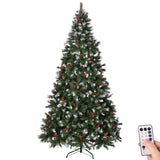 ZUN 7.5 FT Pre-lit Artificial Snow Tipped Christmas Tree, Hinged Xmas Pine Tree with 1368 Branch Tips, 84208916