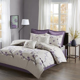 8 Piece Cotton Comforter Set Purple/Taupe Queen B03596977