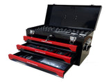 20'' Portable 3-Drawer Steel Toolbox, 4 Layers of Tools with Metal Latches, with Top Storage Tray W110255889