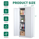71"H Metal Garage Storage Cabinet, White Tool Steel Locking Cabinet with Doors and 3 Adjustable 82423156