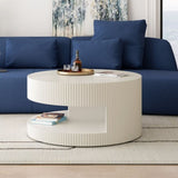 31.5'' Round Coffee Table,Modern Center Table with Storage,Vertical Stripe Design Coffee Table for W757P206006
