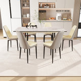 47"-63" expandable dining table set for 2-6 people, equipped with PU fabric thick cushioned dining 34750395