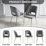 ZUN Gray Velvet Dining Chairs with Metal Legs and Hollow Back Upholstered Dining Chairs Set of 4 W1516P154995