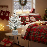 2FT Flocked Christmas Tree with Pot Base 189 Tips 30 Warm White LED Lights PEPVC Artificial Plant 71968326