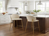 Kira Indoor Upholstered Bar Stool, Beige Fabric with Metal Frame, Set of 2 N775P263305B