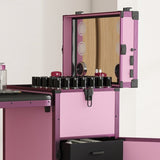 Portable Nail Art Table w/ LED Mirror, Bluetooth, Lockable Drawers, Telescopic Pole - Folding W2700P303416
