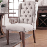 Contemporary Ivory Fabric 2pcs Side Tufted Wingback Design Rustic Oak Solidwood Back Dining B011P200229