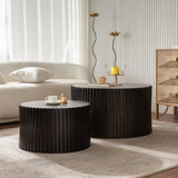 Vintage Fashion Style Cylindrical Nesting Coffee Table Set with Vertical Textured Embossed Design W757P264674