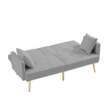 Grey Velvet Futon Sofa Bed with Gold Metal Legs W58861176
