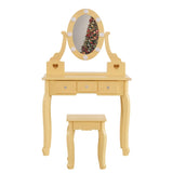 ZUN FCH Kids Vanity Set with Mirror and Lights and Stool, 5 Storage Drawers, Pretend Play Princess 09083771