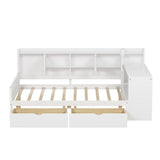 Wooden L-Shape Daybed with Seven Storage Cabinets and Two Storage Drawers, Multi-functional Bed with 74696314