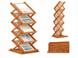 Foldable Bamboo Magazine Rack Brochure Display Stand with 5 Storage Pockets, 2 Adjustable Heights 62743331