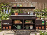 54.1" Outdoor Kitchen Island with High Shelf, Large Outdoor Potting Bench Table with Stainless Steel 39311171