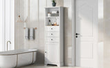 White Tall Storage Cabinet with 3 Drawers and Adjustable Shelves for Bathroom, Kitchen and Living 93869259