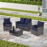 ZUN 4 Pieces Outdoor Patio Furniture Sets Garden Rattan Chair Wicker Set, Poolside Lawn Chairs with W874P146983