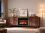 Walnut Cabinet with Gold Handles, 147.32*34.5*81.3cm, Embossed MDF with Melamine Foil, Double Grille 27492167