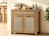 Rattan Sideboard Cabinet, Farmhouse Storage Cabinet with Adjustable Shelf, Boho Kitchen W3204P489399