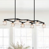 Matte Black Crystal Chandelier for Dining Room, 8-Light Kitchen Chandelier Light Fixture Modern W1592P231609