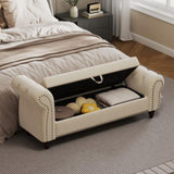 64.5" Bed Bench for Bed Room Nails Tufted Chaise of Lounge with Storage Velvet Upholstery Beige W1097P202874