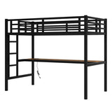 Metal Twin XL Size Loft Bed with Power Outlet and LED Lighted, Space-Saving, Noise Reduced, Black W1580P251090