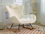 Rocking Chair Nursery, Teddy Upholstered Rocker Glider Chair with High Backrest, Adjustable Headrest W680127248