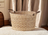 Water Hyacinth Woven Round Multi Use 16" Storage Basket - Natural Brown B093P295024
