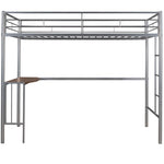 ZUN Twin Metal Loft Bed with Desk, Ladder and Guardrails, Loft Bed for Bedroom, Silver 26077732