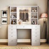 Vanity Desk with LED Lighted Mirror, Makeup Vanity with 11Drawers, 3 Color Lighting Modes Brightness W509P149855